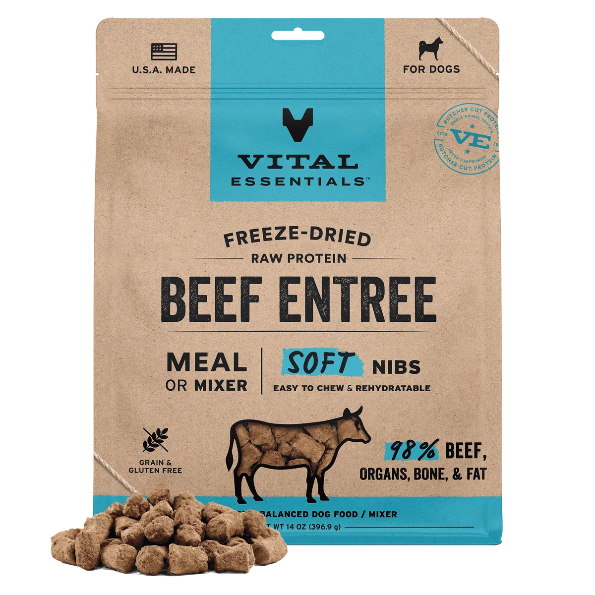 Delicious Vital Essentials Soft Freeze-Dried Beef Nibs for Dogs 14oz