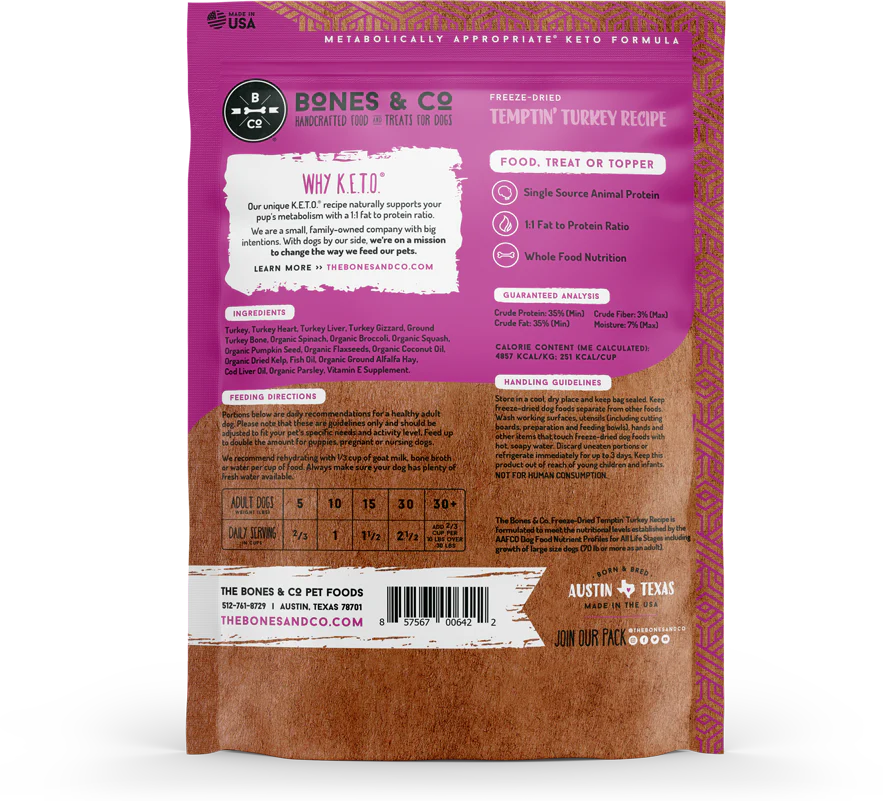 Bones & Co Freeze-Dried Temptin' Turkey Bites: Premium Raw Dog Food for Canine Health