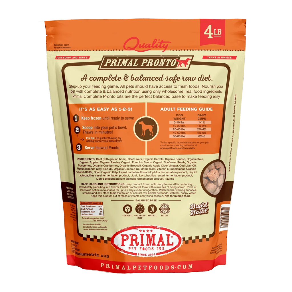 Primal Pronto Raw Frozen Beef Dog Food Bites - Quick Thaw 4lb