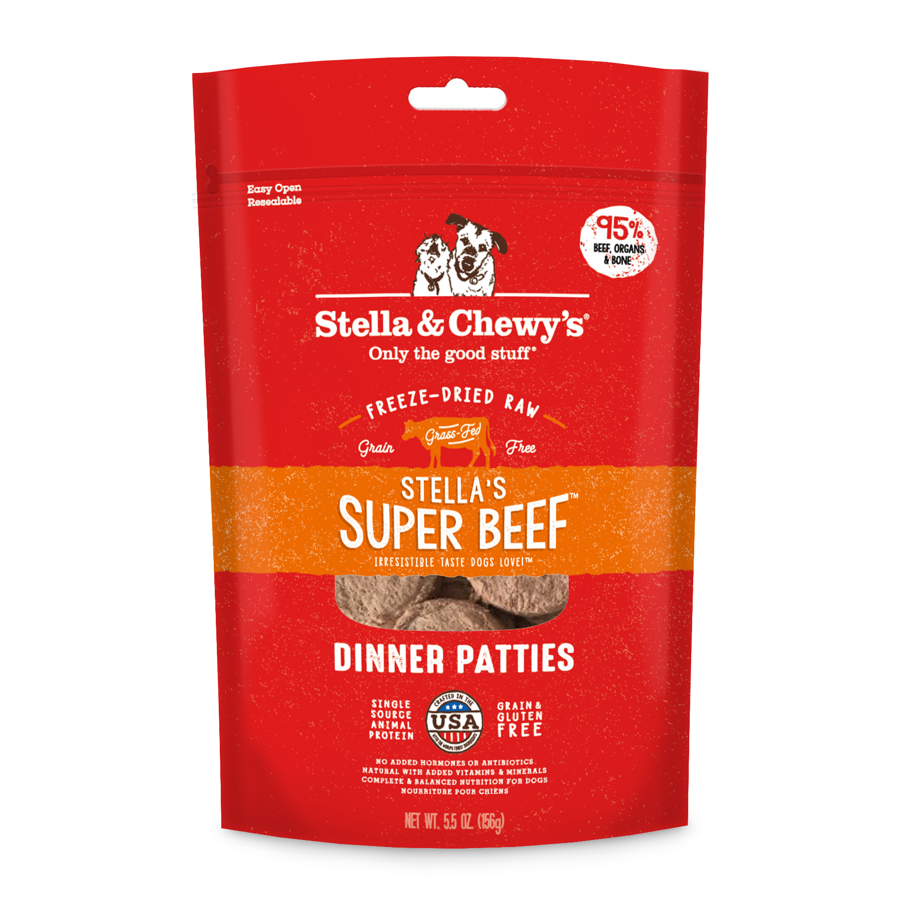Premium Stella & Chewy's Super Beef Freeze-Dried Raw Dog Food Patties 14oz