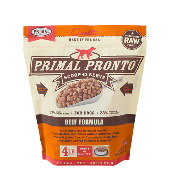 Primal Pronto Raw Frozen Beef Dog Food Bites - Quick Thaw 4lb