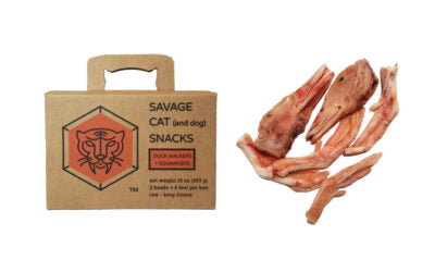 Savage Frozen Duck Heads & Feet: 16oz Raw Treats for Cats & Dogs