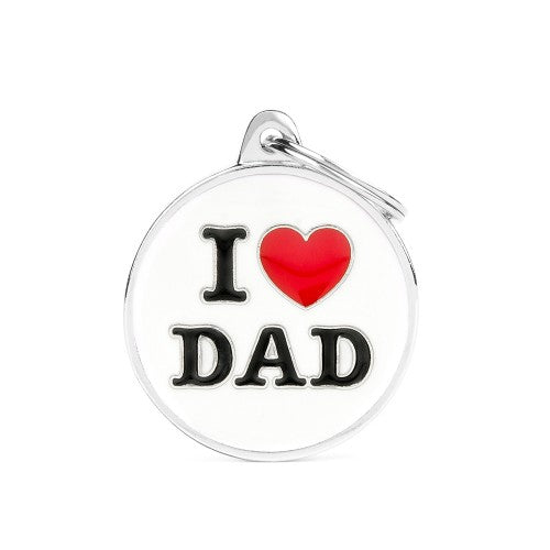 Premium Pet ID Tag: Engraved 'I Love Dad' Big Circle Charm for Dogs & Cats