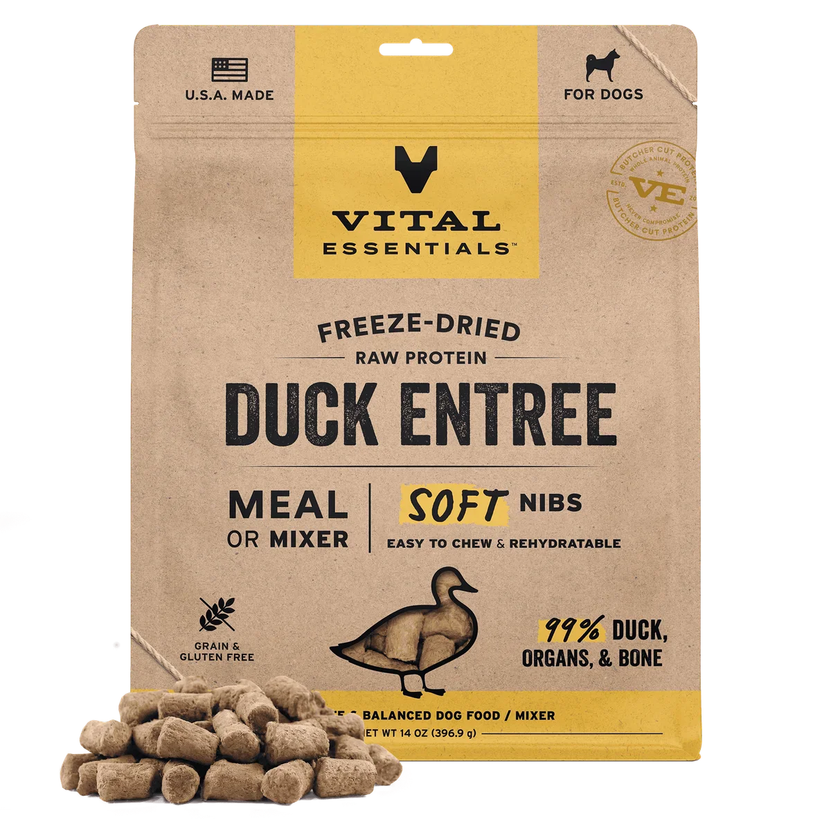 Vital Essentials Freeze-Dried Raw Duck Nibs: Protein-Rich Gentle Dog Food & Topper