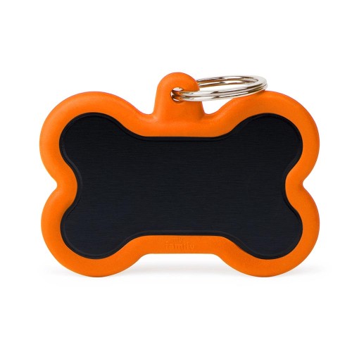 Hushtag No-Jingle XL Aluminum Black Bone Orange Pet ID Tag