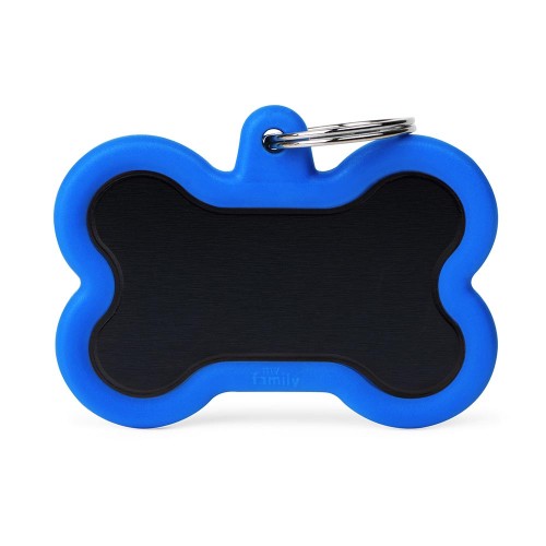 Hushtag XL Silent Aluminum Black Bone Pet ID Tag Blue Rubber