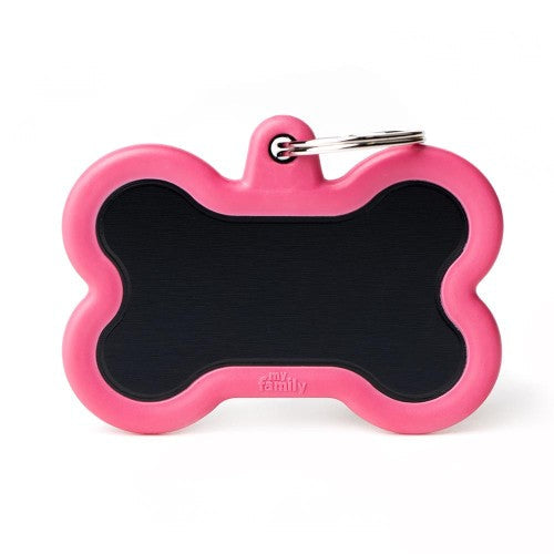 Durable Silent Hushtag XL Black Bone Aluminum Pet ID Tag Pink
