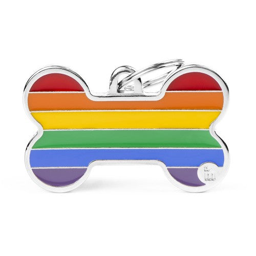 Vibrant Rainbow XL Bone Pet ID Tag - Custom Engravable, Durable, Italian-Made