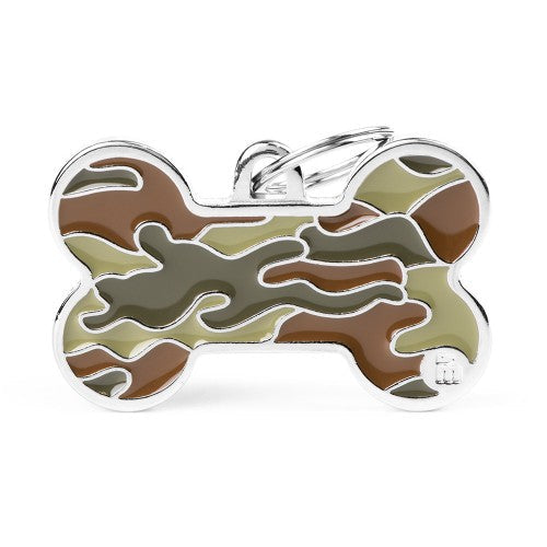 Premium Camouflage Bone Pet ID Tag XL Green Style MyFamily Engravable