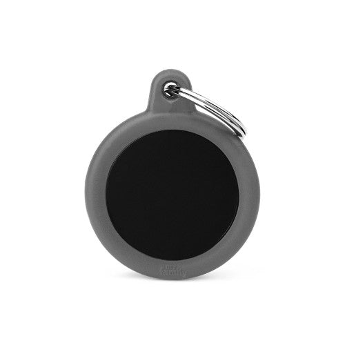 Hushtag Silent Aluminum Pet ID Tag, Durable Black Circle Grey Rubber