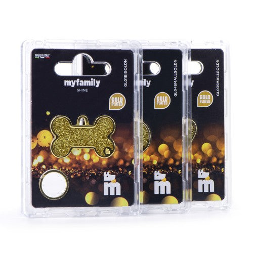 Sparkling Gold Glitter Big Heart Pet ID Tag for Dogs & Cats