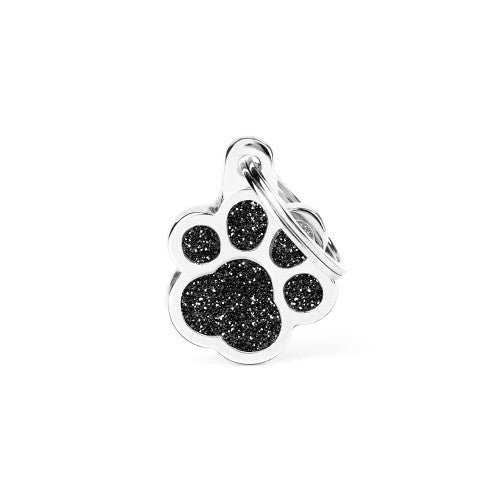 Shine Paw Black Glitter Pet ID Tag: Dazzling Style for Your Furry Friend