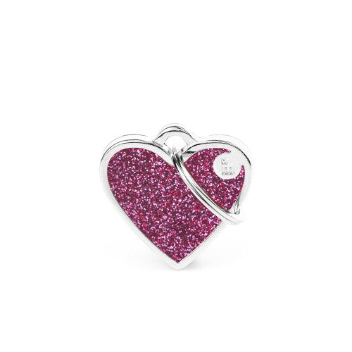 Chic Pink Glitter Heart Pet ID Tag: Small, Durable, Handmade Italian Style