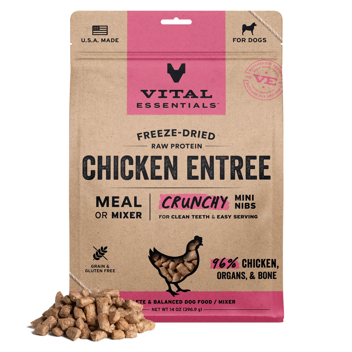 Vital Essential Crunchy Freeze-Dried Chicken Mini Nibs Raw Dog Food 14oz