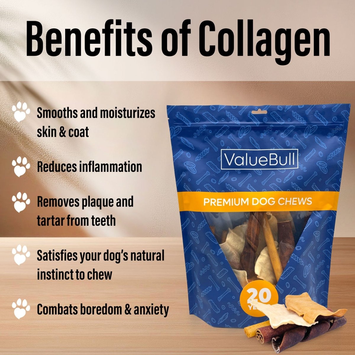 ValueBull USA Collagen Dog Chews: Fun Shapes, 5-Pound Bulk Healthy Treats