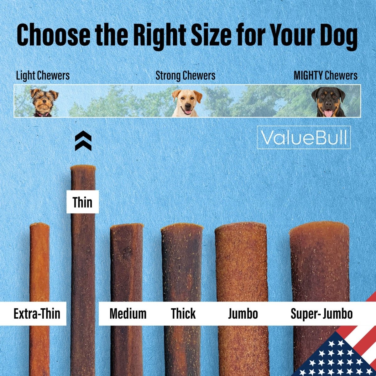 ValueBull USA 12-Inch Thin Beef Collagen Sticks for Small Dogs, 200 Count