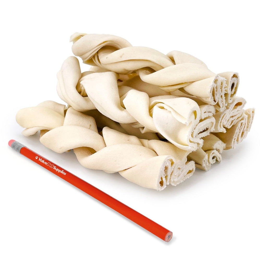 ValueBull USA Beef Rawhide Triple Braided Dog Chews, 6-Inch Bulk Pack