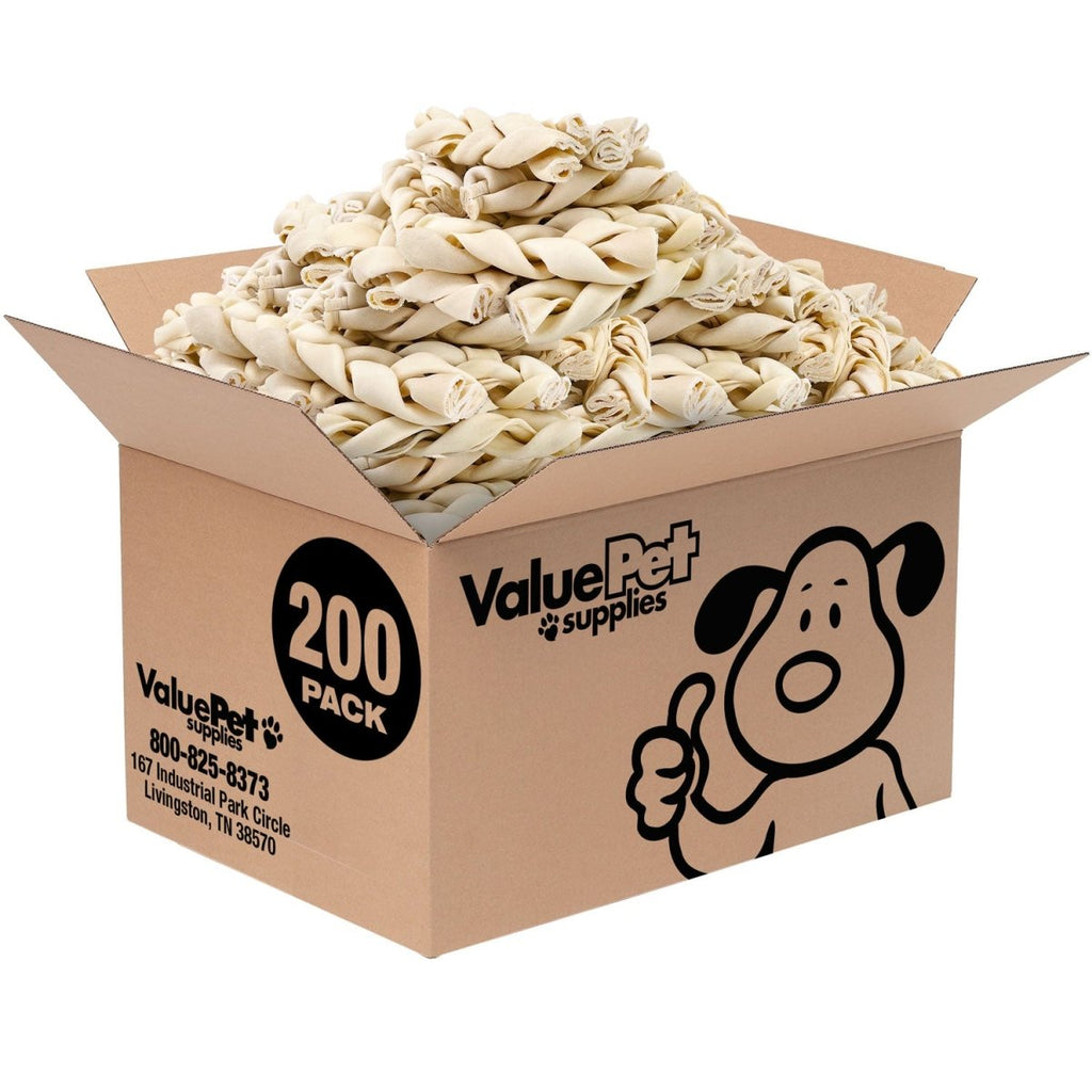 ValueBull USA Beef Rawhide Triple Braided Dog Chews, 6-Inch Bulk Pack