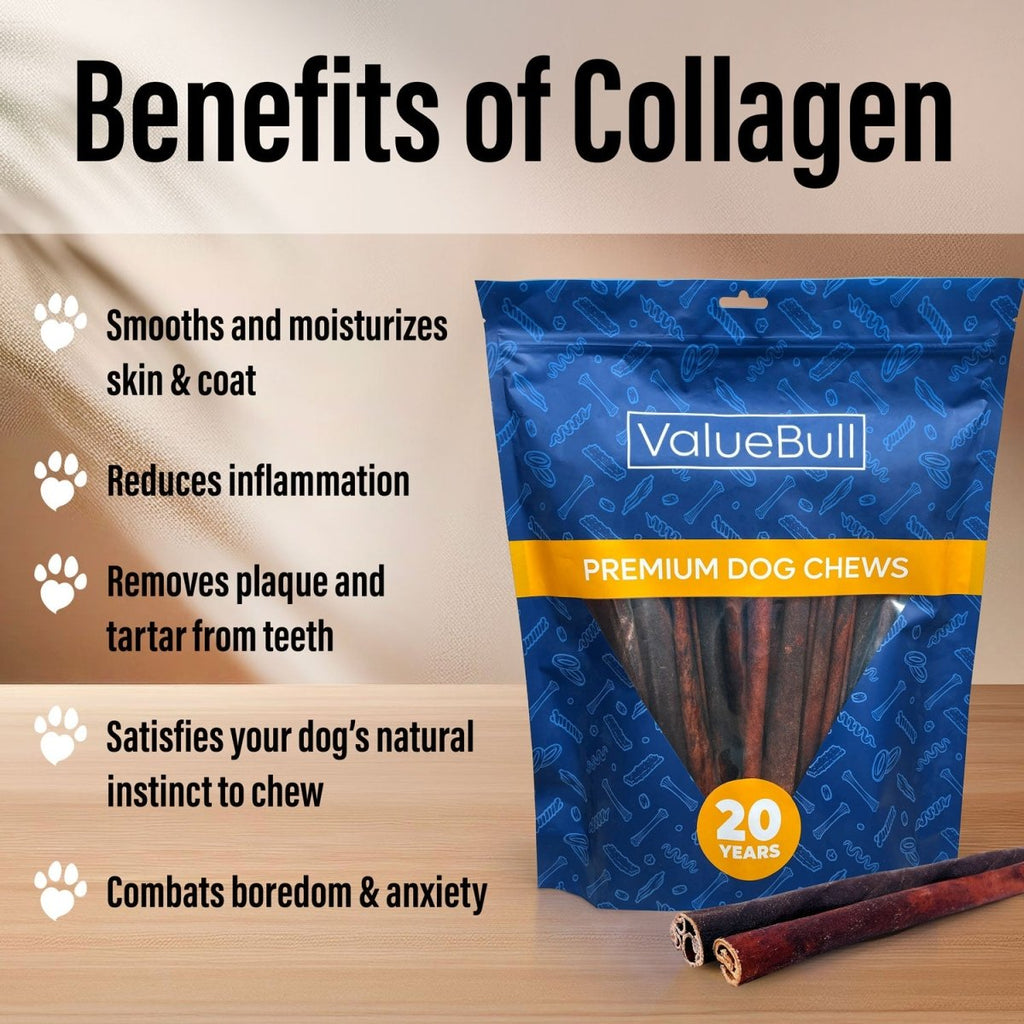 ValueBull 12-Inch Collagen Sticks: Natural, Long-Lasting Beef Dog Chews, 10 Count