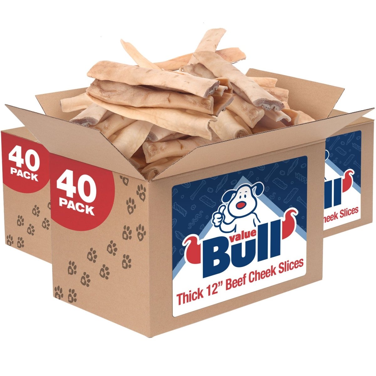 ValueBull Beef Cheek Slices: 9-10 Inch Long-Lasting Dog Chews, 120-Count Bulk